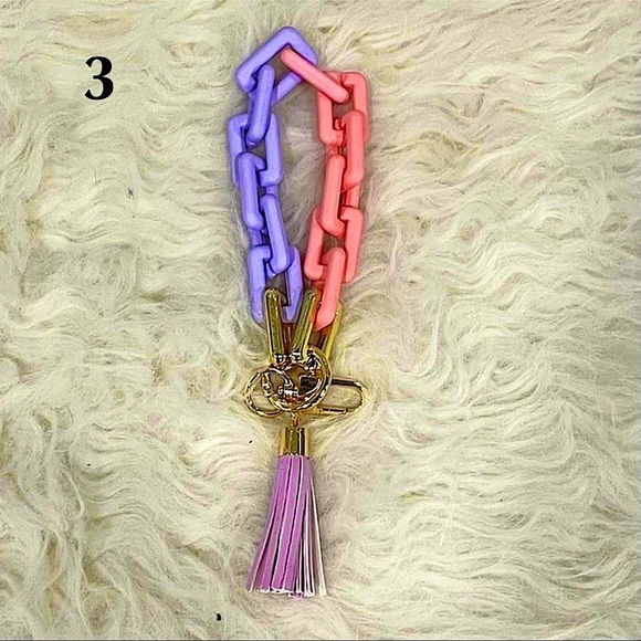 🆕💜🩷LAVENDER/PINK RECTANGLE 2 TONE Rubber Coated Keychain - Picture 2 of 9